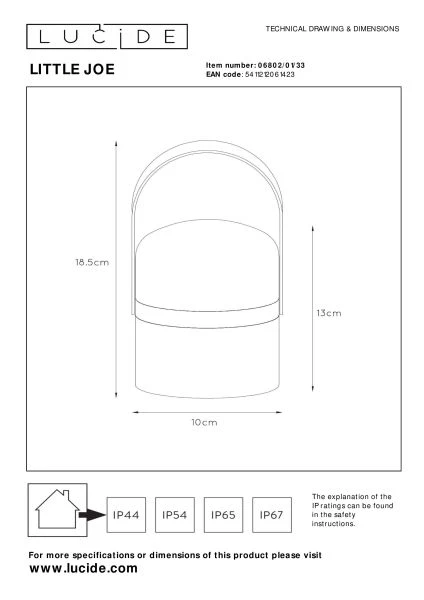 Lucide LITTLE JOE - Lampe de table Rechargeable Intérieur/Extérieur - Batterie/Piles - Ø 10 cm - LED 3 StepDim - 1x0,3W 2800K/3200K - IP44 - Vert - technique